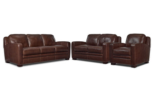 Wilmington Ens. Sofa, causeuse et fauteuil en cuir - brun foncé