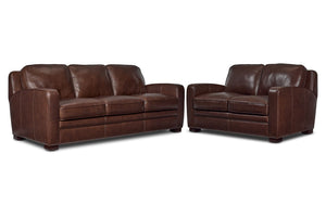 Wilmington Ens. Sofa et causeuse en cuir - brun foncé
