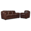Wilmington Ens. Sofa et fauteuil en cuir - brun foncé