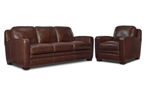 Wilmington Ens. Sofa et fauteuil en cuir - brun foncé