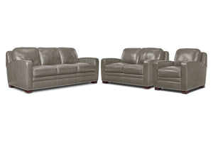 Wilmington Ens. Sofa, causeuse et fauteuil en cuir - gris pâle