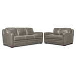 Wilmington Leather Sofa and Loveseat Set - Light Grey