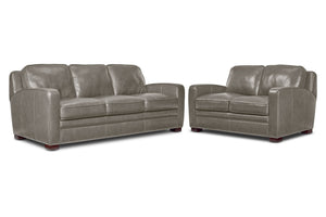 Wilmington Ens. Sofa et causeuse en cuir - gris pâle
