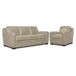 Wilmington Leather Sofa and Chair Set - Ivory