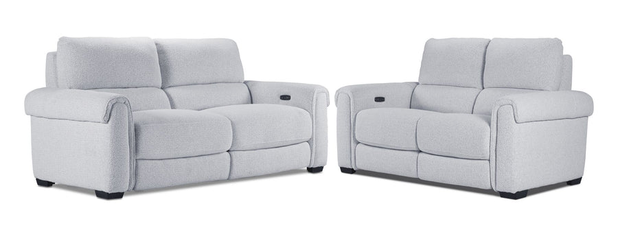 Zoey Power Reclining Sofa and Loveseat Set - Snow