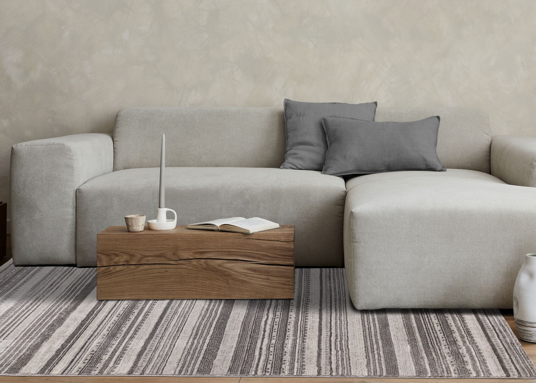 Zola 5'3" x 7'7" Patterned Rows Area Rug - Grey, White, Black