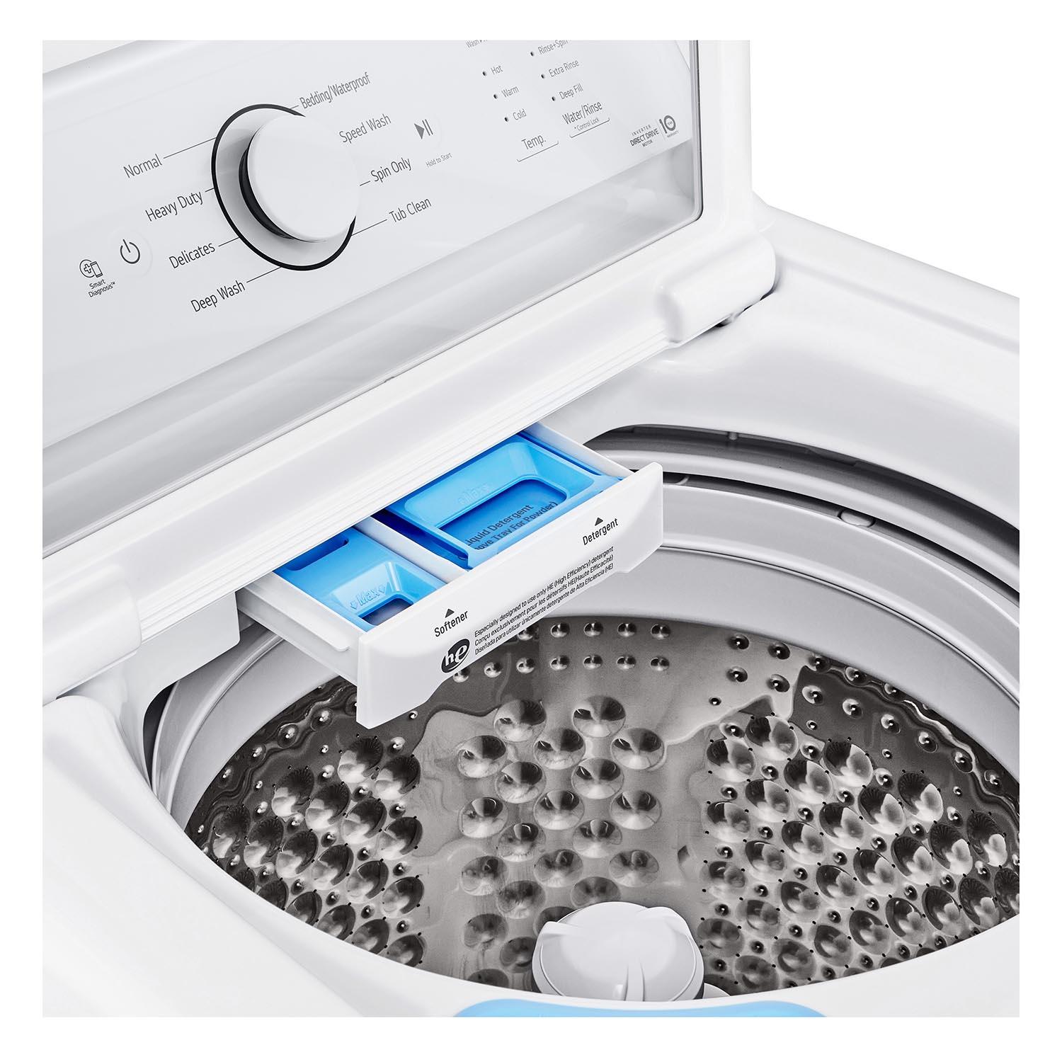LG White Top Load Washer with Agitator and SlamProof® Glass Lid (4.8 Cu. Ft) -WT6105CW