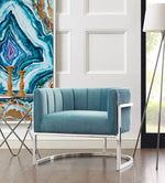 Indus Velvet Accent Chair - Sea Blue/Silver