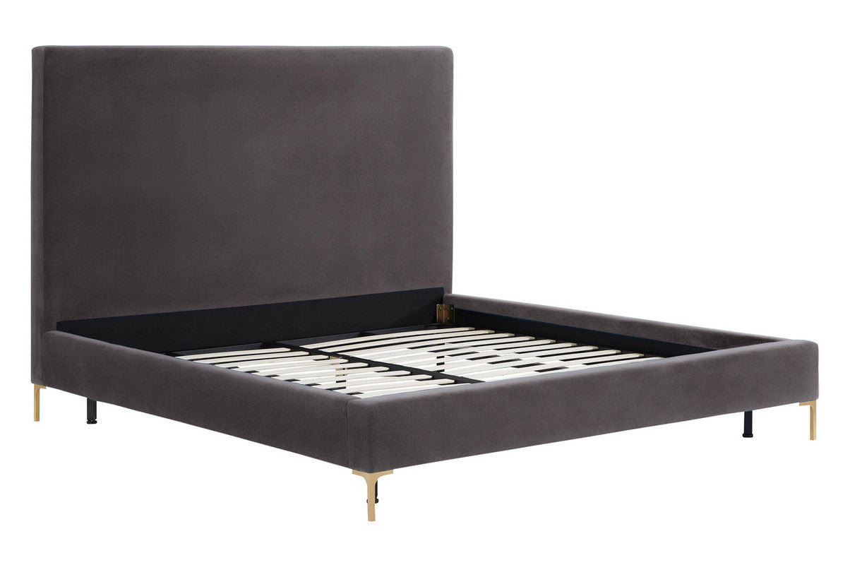 Calix Velvet Platform King Bed - Grey
