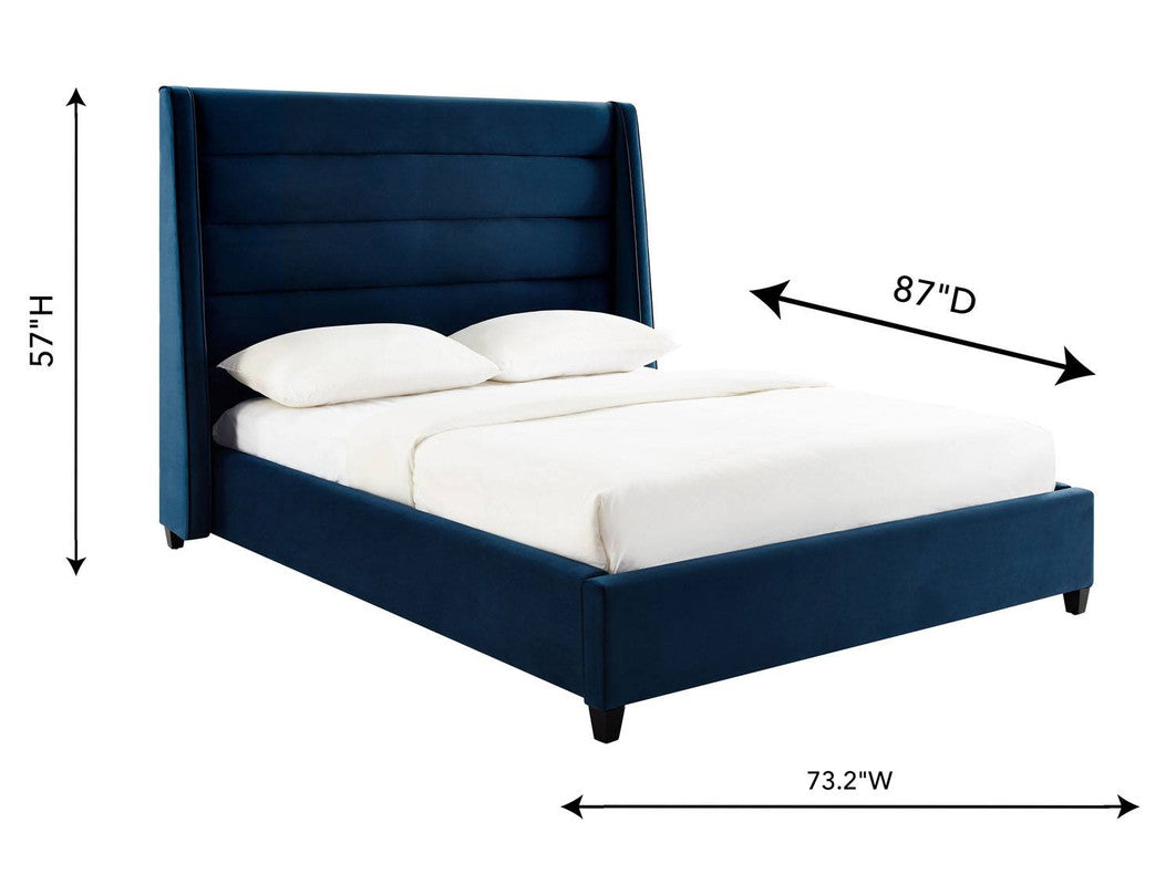 Ferret Platform Velvet Queen Bed - Navy