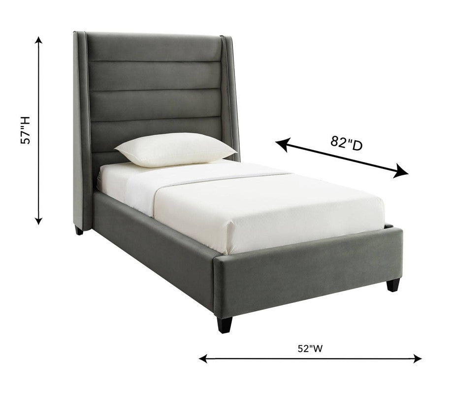 Ferret Platform Velvet Twin Bed - Grey