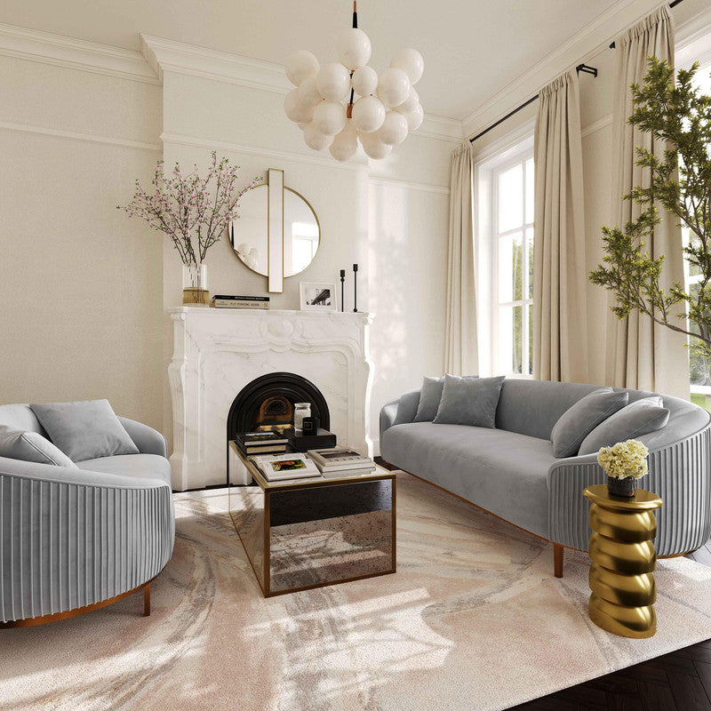 Turni Velvet Loveseat - Light Grey