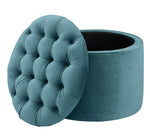 Lettie Velvet Storage Ottoman - Sea Blue