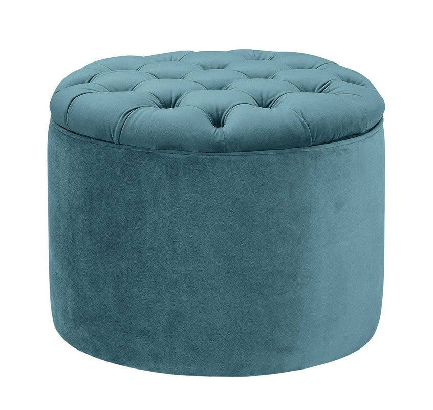 Lettie Velvet Storage Ottoman - Sea Blue