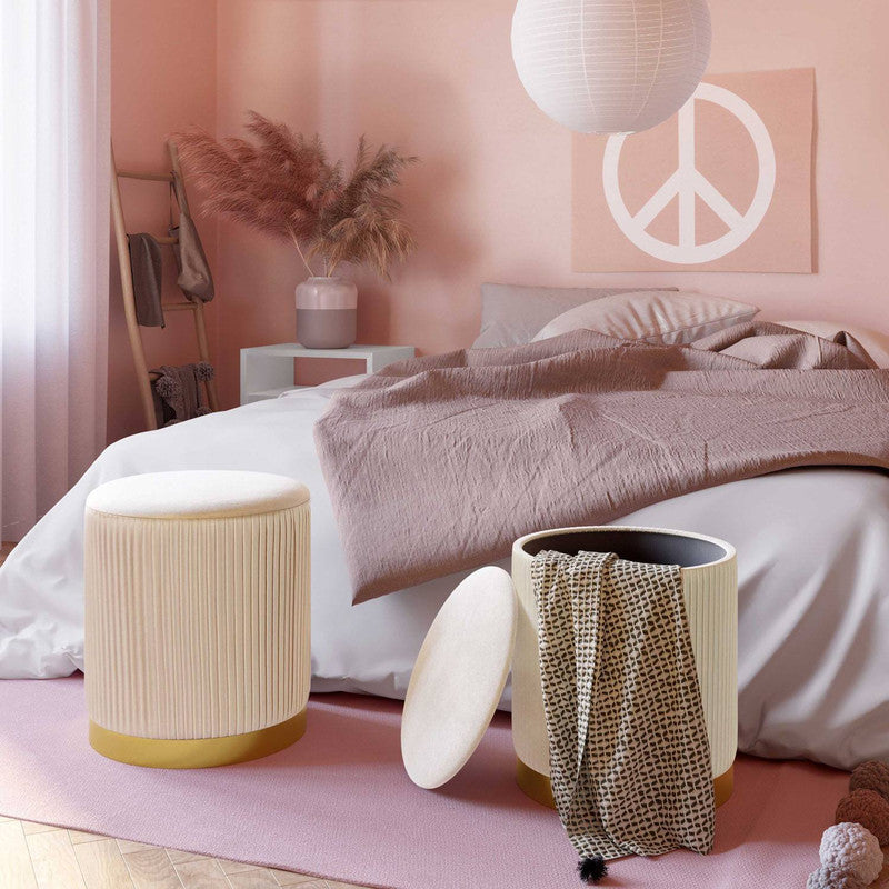 Biccard Velvet Ottoman Set - Cream