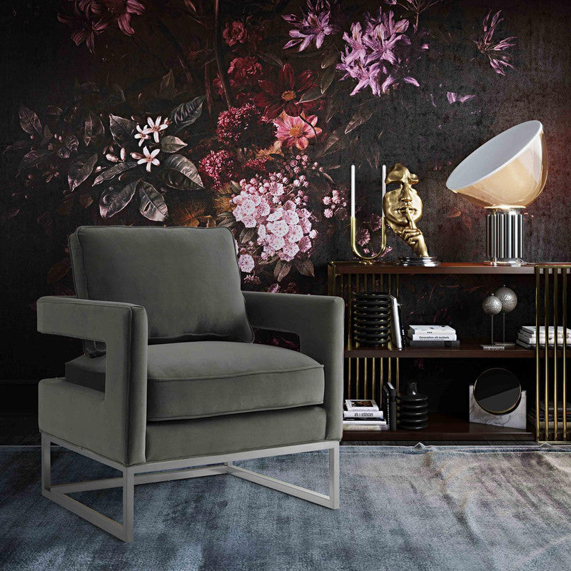 Ameshoff Velvet Accent Chair - Grey