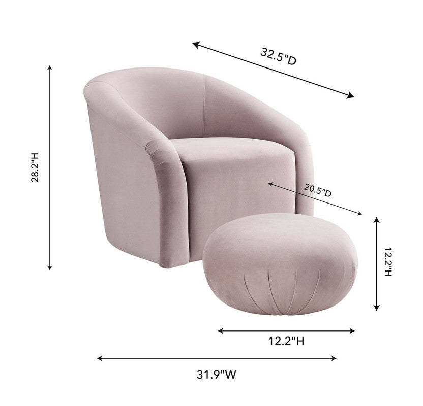 Zonda Velvet Chair/Ottoman Set - Pink