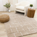 Sable Grid 6'7" x 9'6" Broken Grid Pattern Area Rug - Light Brown, Cream