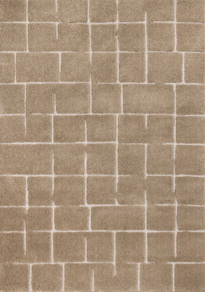 Sable Grid Tapis (6,7 pi X 9,6 pi) motif grille brisée – brun pâle, crème