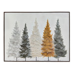 The Great Indoors Contemporary Landscape with five textured evergreen trees in white, grey and gold tones in a dark brown frame