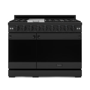 Thor Kitchen Série Gordon Ramsay Cuisinière au gaz professionnelle autonome 7,0 pi³ four double acier inoxydable noir RSG48EB