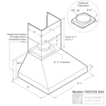VICTORY Stainless Steel 42-Inch 1200 CFM Wall Mount Range Hood for Outdoor BBQ - Twister-BBQ-42
