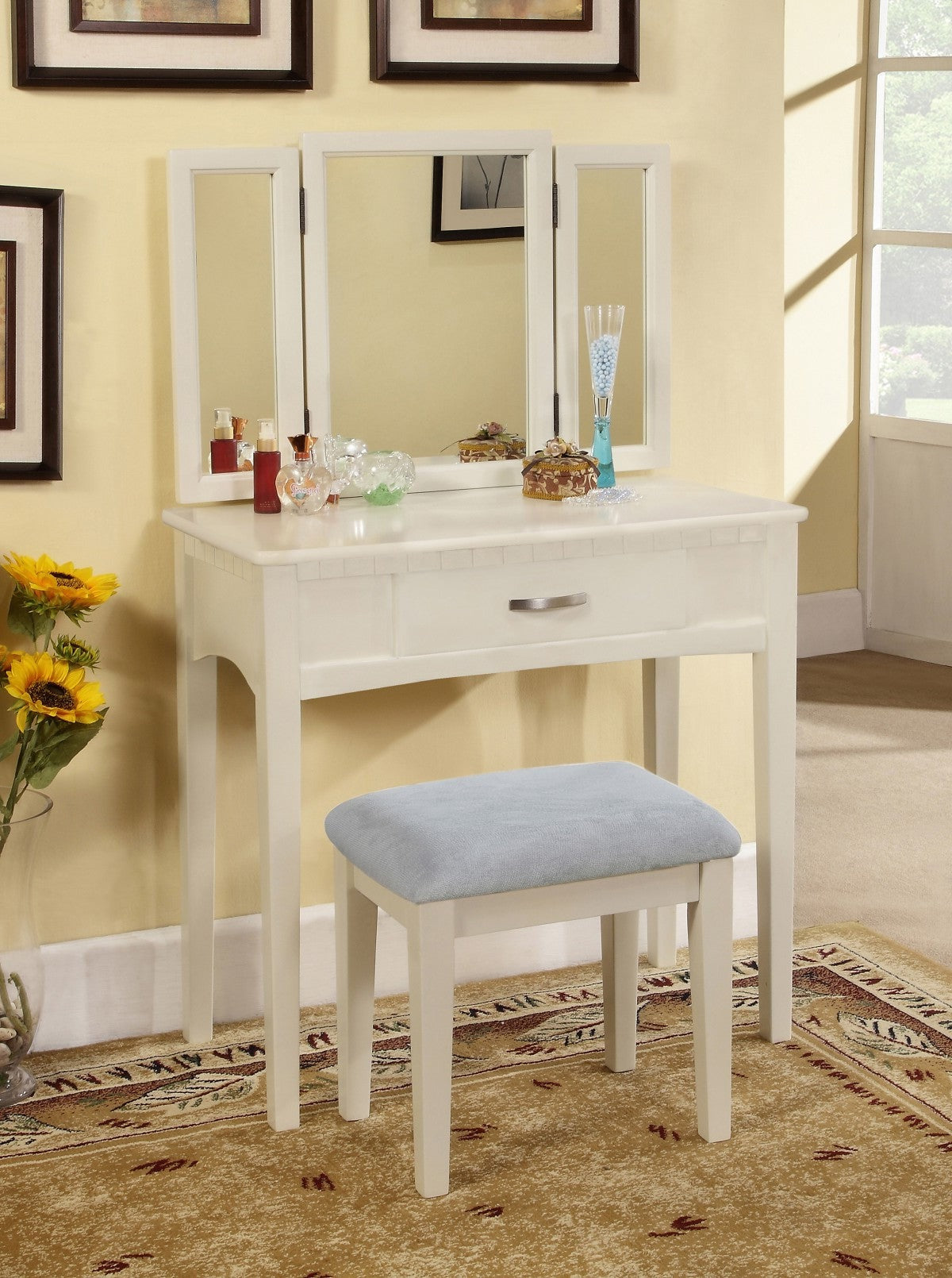 Nyla Vanity with Stool - White