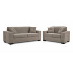 Valetta Sofa and Loveseat Set - Wheat with wide track arms, dark block feet and matching accent pillows