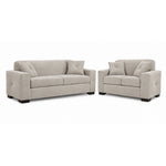 Valetta Sofa and Loveseat Set - Ivory with wide track arms, dark block feet and matching accent pillows
