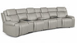 Velocity 7-Piece Leather Power Reclining Home Theatre Seating - Light Grey with four seats and three consoles