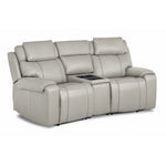 Velocity 3-Piece Leather Power Reclining Home Theatre Seating - Light Grey with two seats and wedge console