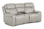 Velocity 3-Piece Leather Power Reclining Home Theatre Seating - Light Grey with two seats and wedge console