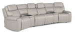 Velocity 6-Piece Leather Power Reclining Home Theatre Seating - Light Grey with four seats and two wedge consoles