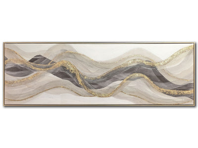 Grey and Gold Waves Wall Art - Gold/Grey - 60 X 21