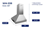 Hauslane Chef Series Matte Black 30" 860 CFM Wall Mount Range Hood - WM-538BLK-30