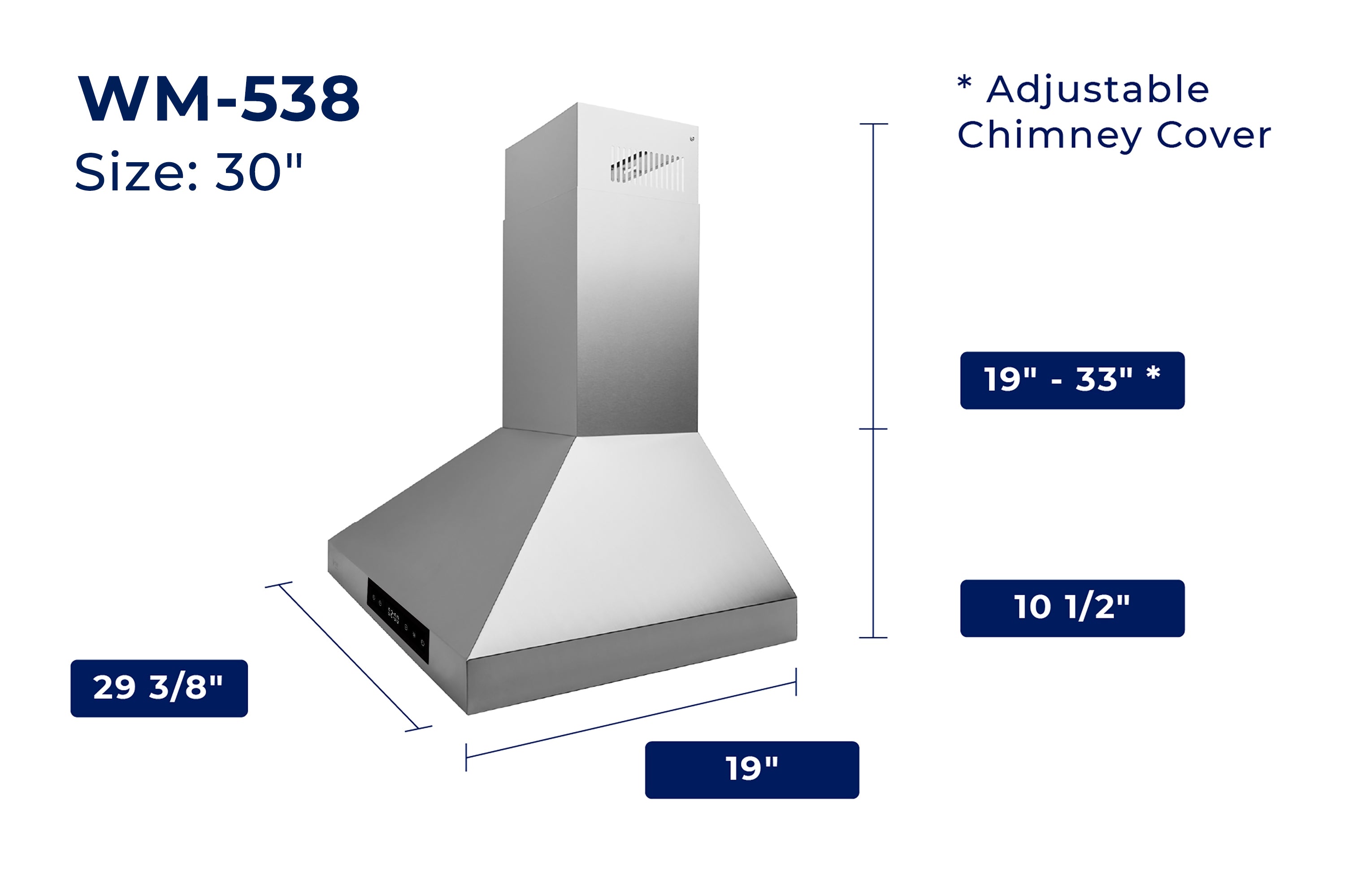 Hauslane Chef Series Matte Black 30" 860 CFM Wall Mount Range Hood - WM-538BLK-30