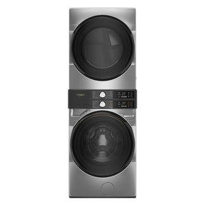 Whirlpool Tour de lavage avec laveuse à chargement frontal 5,2 pi³ et sécheuse à gaz 7,4 pi³ avec système d’évent FreshFlow™ et technologie UV Clean™ argent rayonnant – WGF5727TR