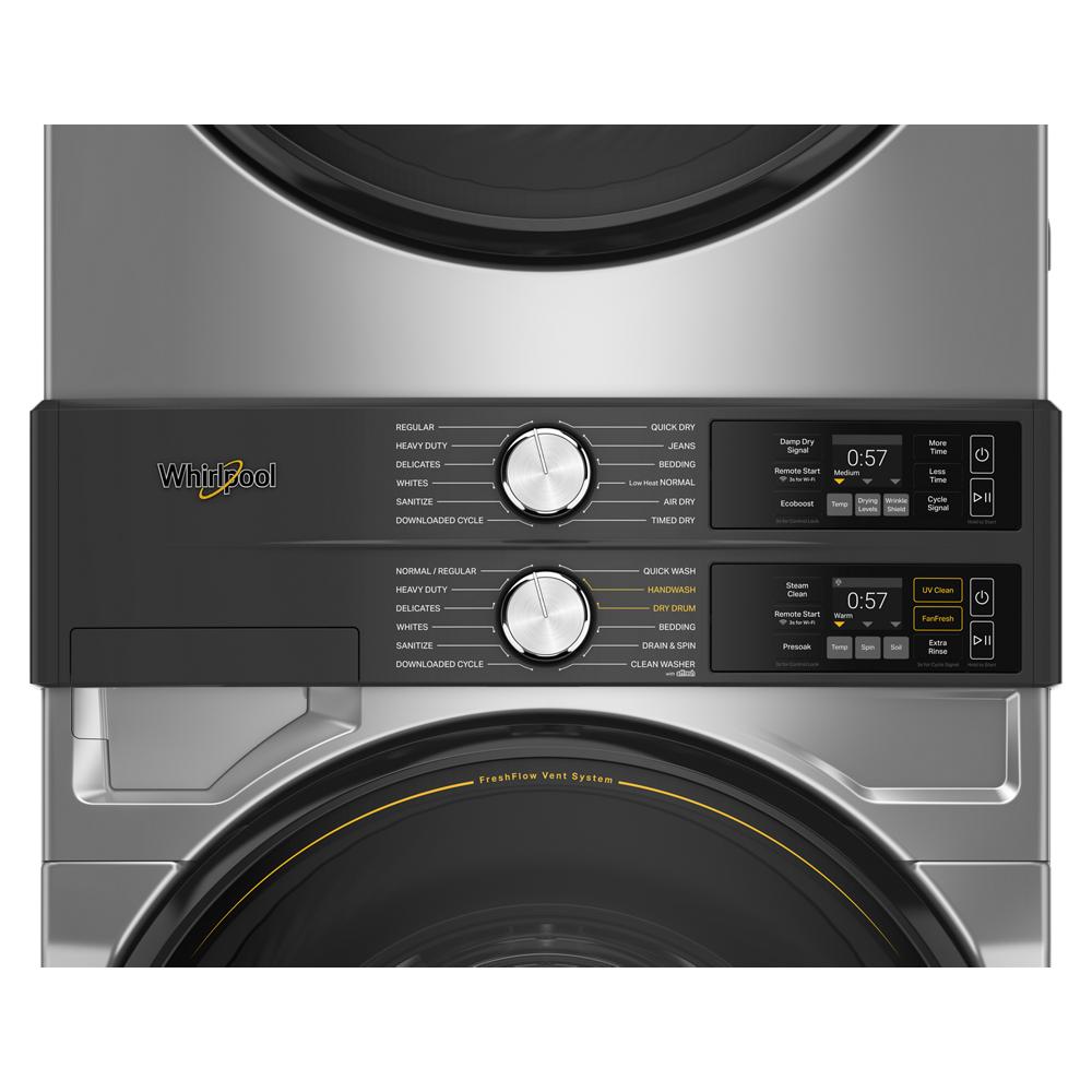 Whirlpool Radiant Silver Front Load Laundry Tower with FreshFlowTM Vent System and UV Clean Technology (5.2 cu. ft. Washer & 7.4 cu. ft. Gas Dryer) - WGF5727TR