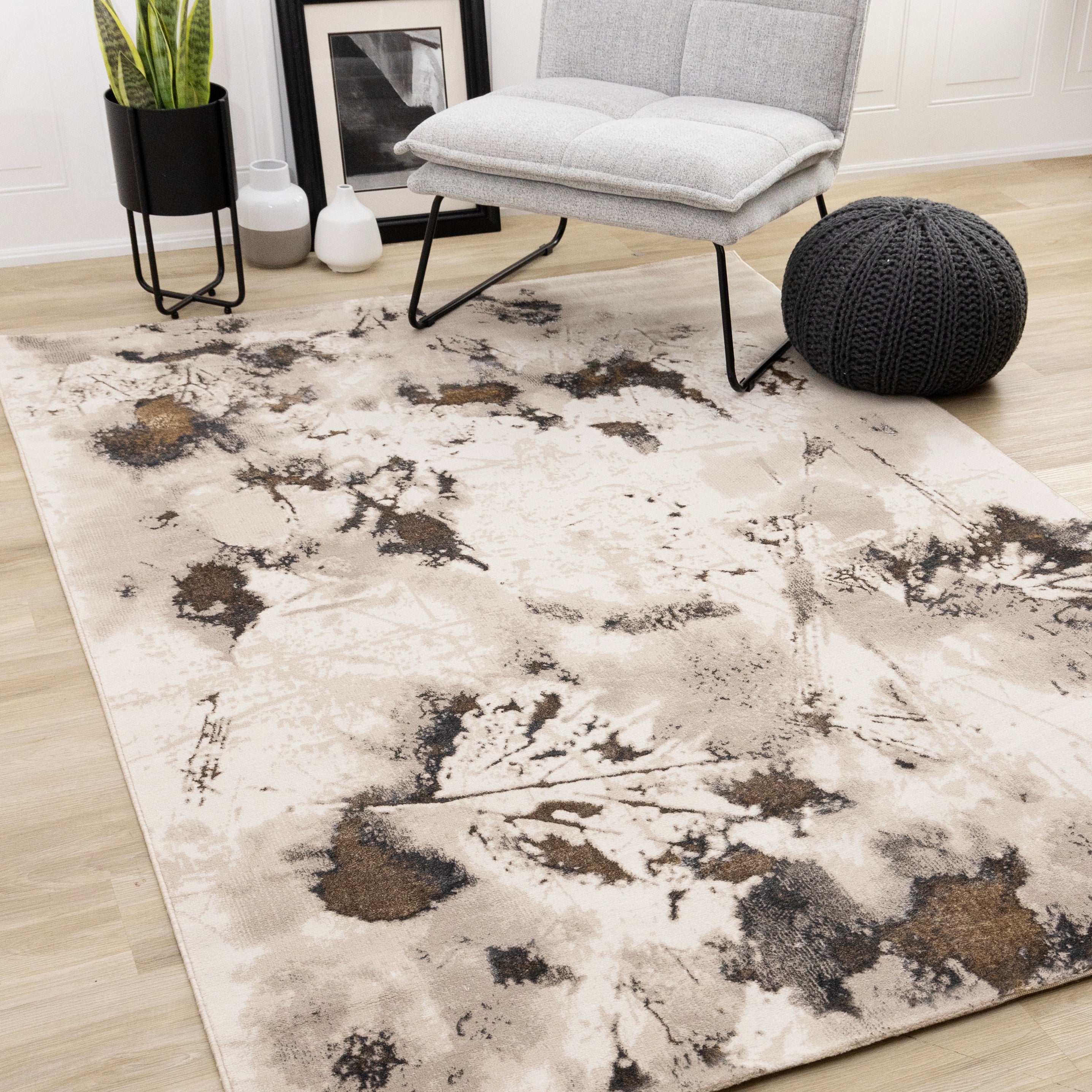 Autumn Drift 5'3" x 7'7" Distressed Foliage Area Rug - Light Brown, Beige