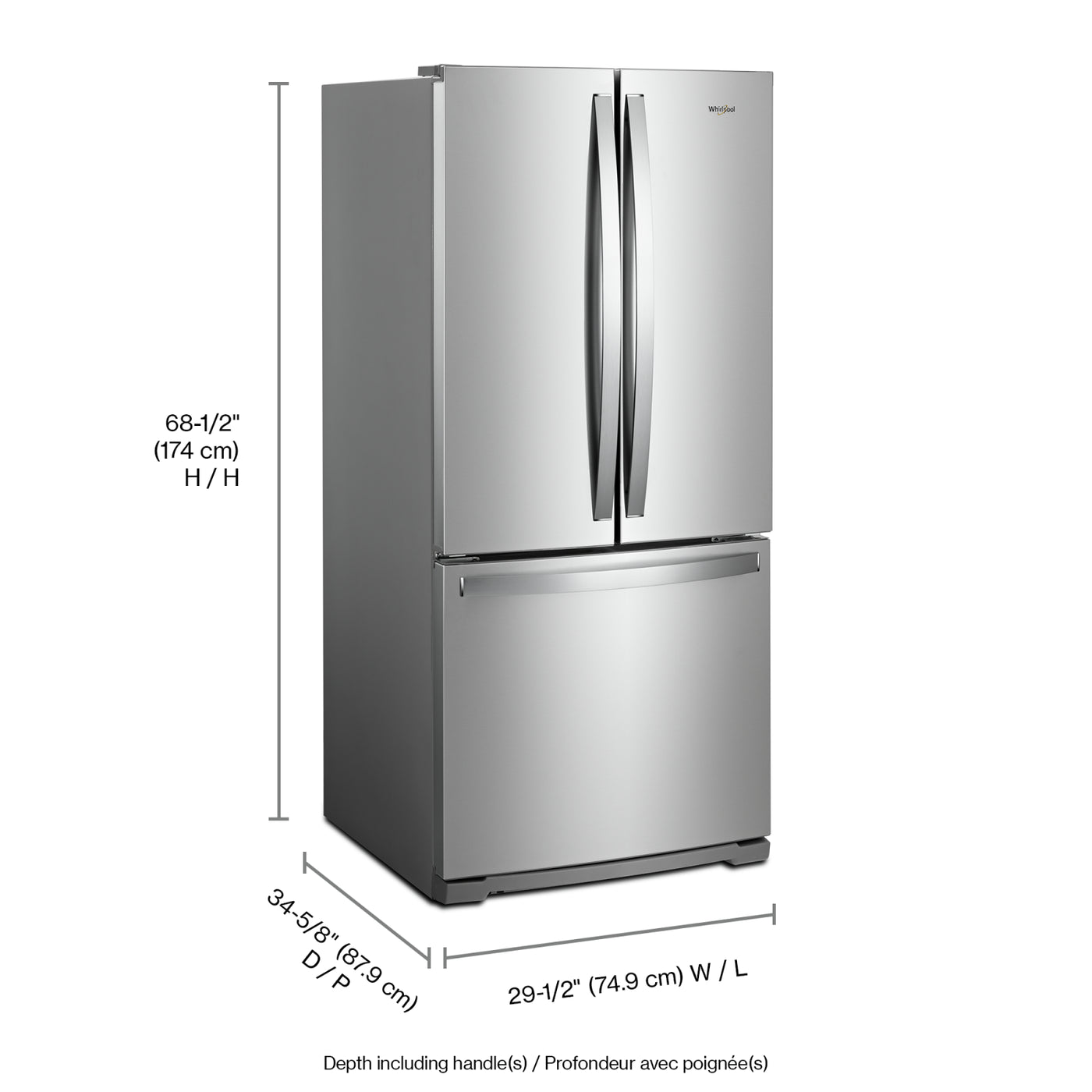 Whirlpool Réfrigérateur à congélateur supérieur, 30 po L, 18,2 pi3, noir