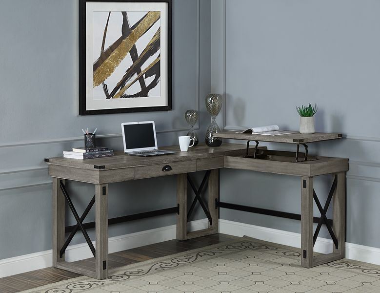 Eichstatt L-Shaped Desk with Lift Top - Grey Oak