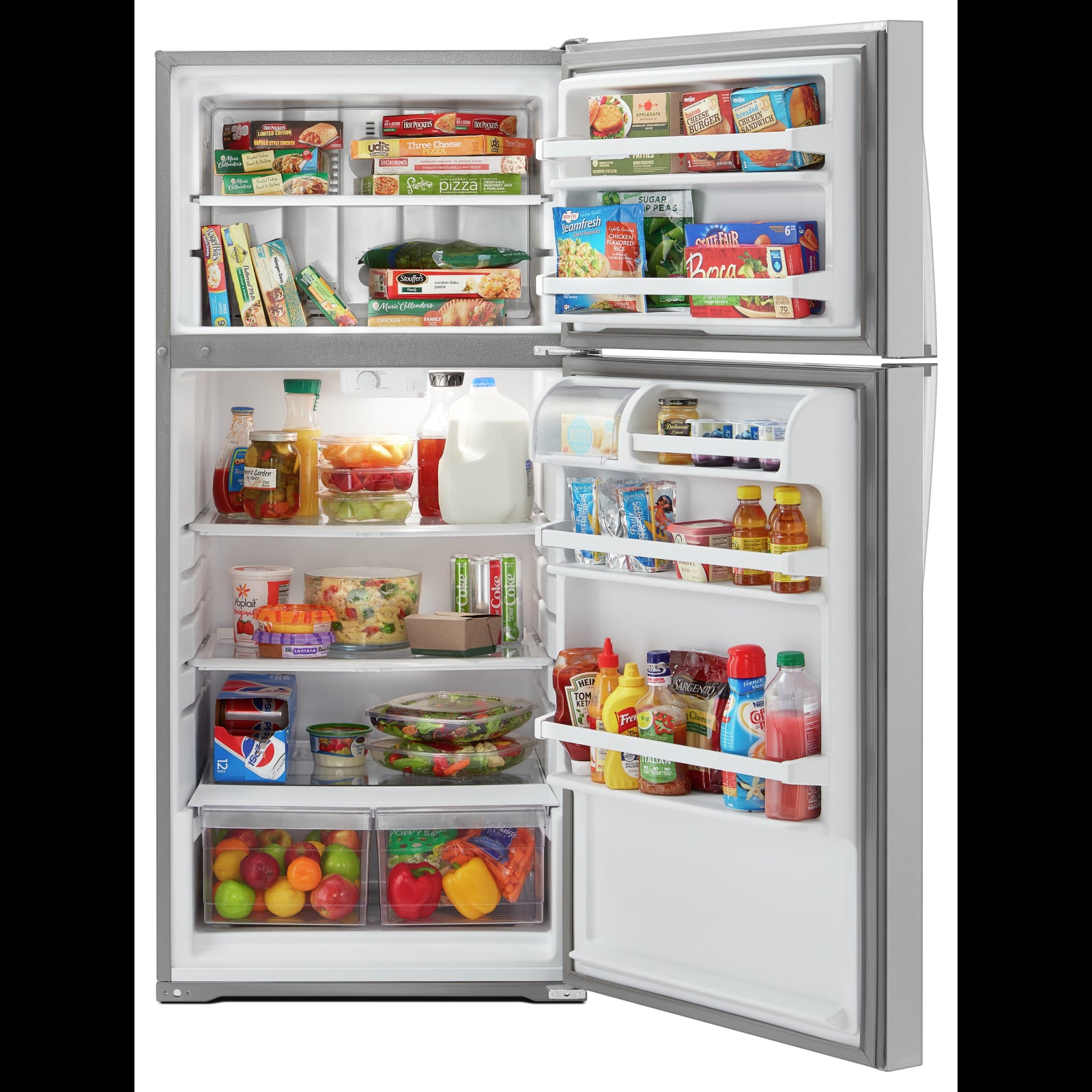 Whirlpool 28" 14 Cu. Ft. Monochromatic Stainless Steel Top-Freezer Refrigerator - WRT134TFDM
