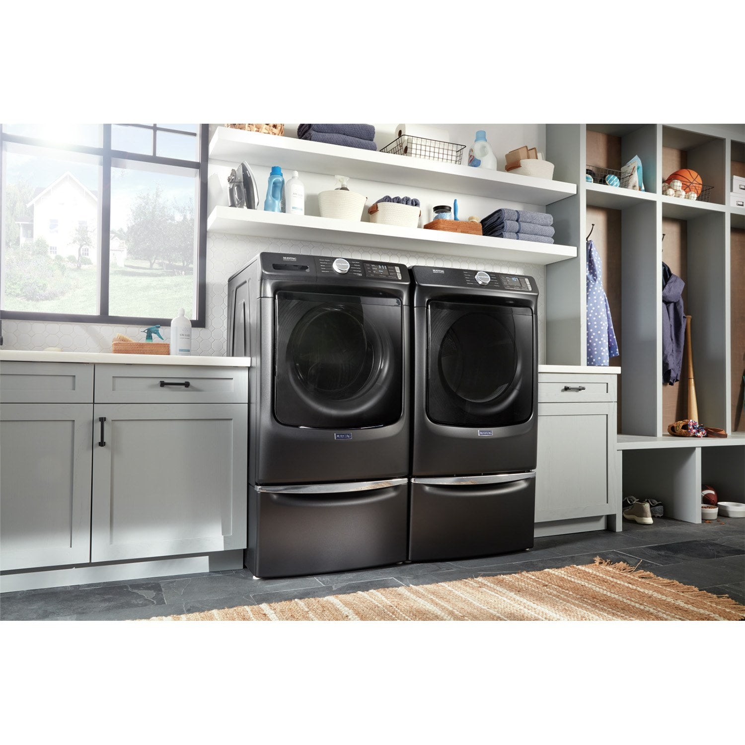 Maytag Volcano Black Front-Load Washer (5.2 cu. ft.) & Electric Dryer (7.3 cu. ft.) - MHW5630MBK/YMED5630MBK