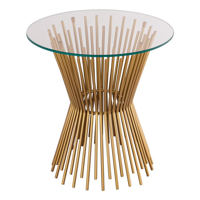 Rossio Pedestal Glass End Table - Satin Gold