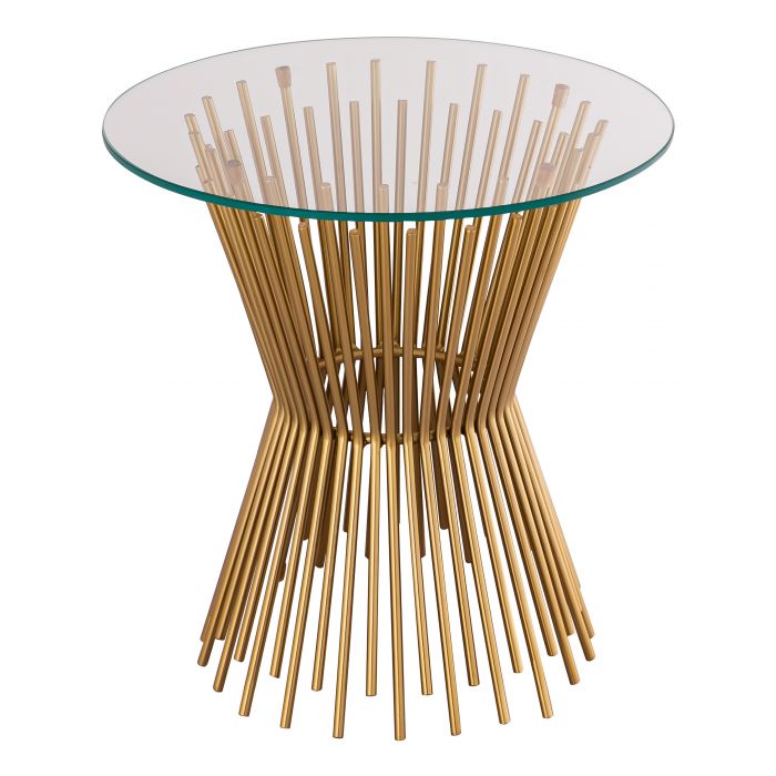 Rossio Pedestal Glass End Table - Satin Gold
