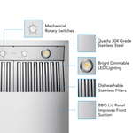 VICTORY Stainless Steel 42-Inch 1200 CFM Wall Mount Range Hood for Outdoor BBQ - Twister-BBQ-42