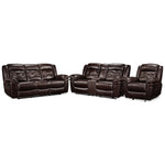 Cooper Leather Reclining Sofa, Reclining Loveseat with Console and Recliner Set - Brown