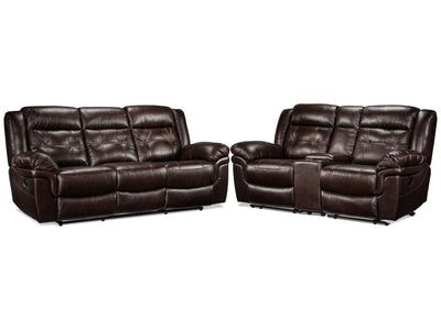Cooper Ens. Sofa et causeuse avec console inclinables en cuir – brun