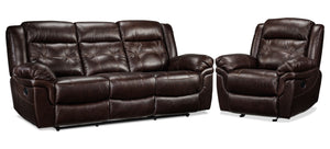 Cooper Ens. Sofa et fauteuil inclinables en cuir – brun