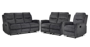Grayson Ens. Sofa, causeuse et fauteuil inclinables – anthracite